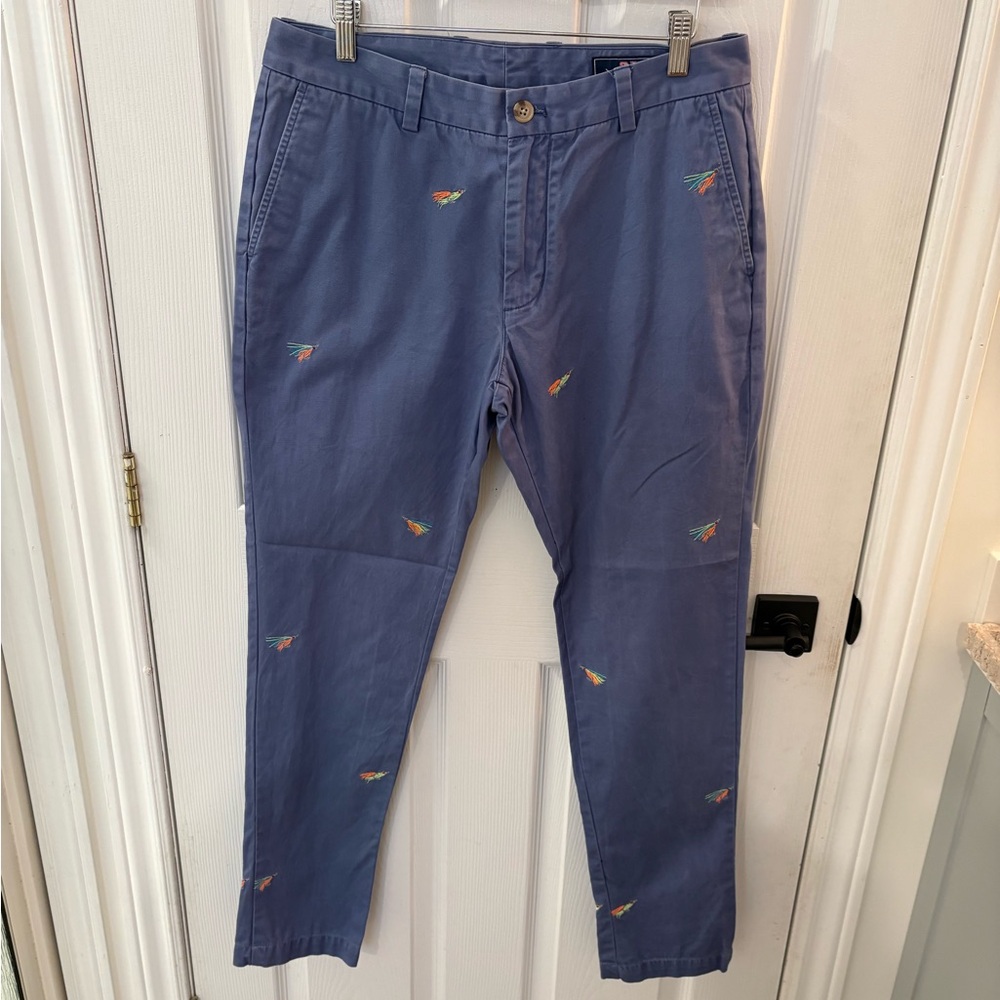 Men's Vineyard Vines Blue Embroidered Pants - fly fishing